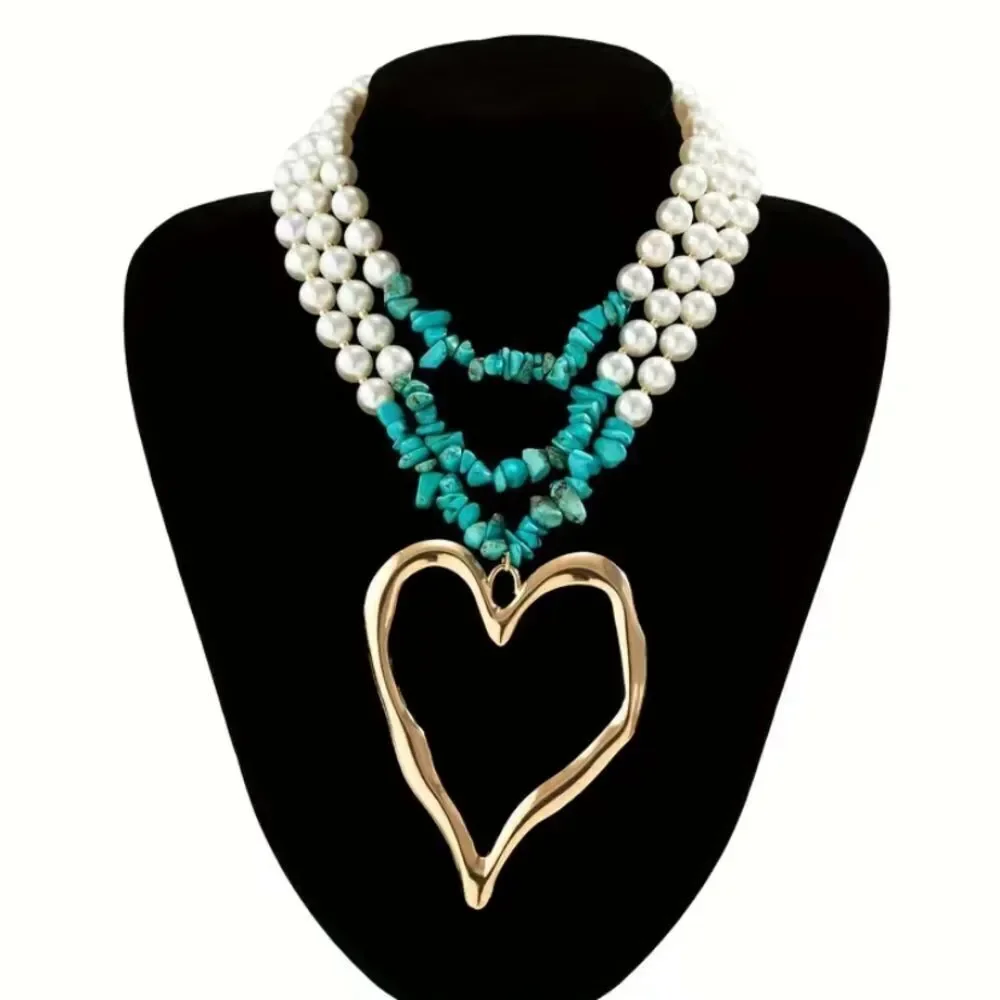 ✨🆕✨ Boho Exaggerated Heart Turquoise Decor Necklace✨ avail in Red + Blue✨